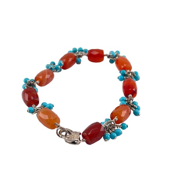 Carnelian & Turquoise Beaded Bracelet With Silver Lobster Clasp - Picture 4 of 6